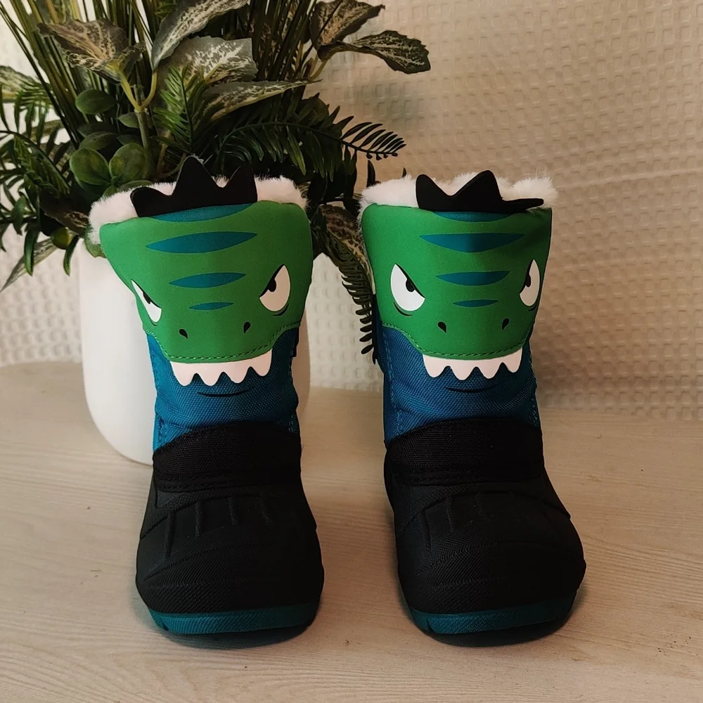 Cat & Jack Thermolite Ecomade Teal, Blue & Black Dinosaur Snow Boots Size 5